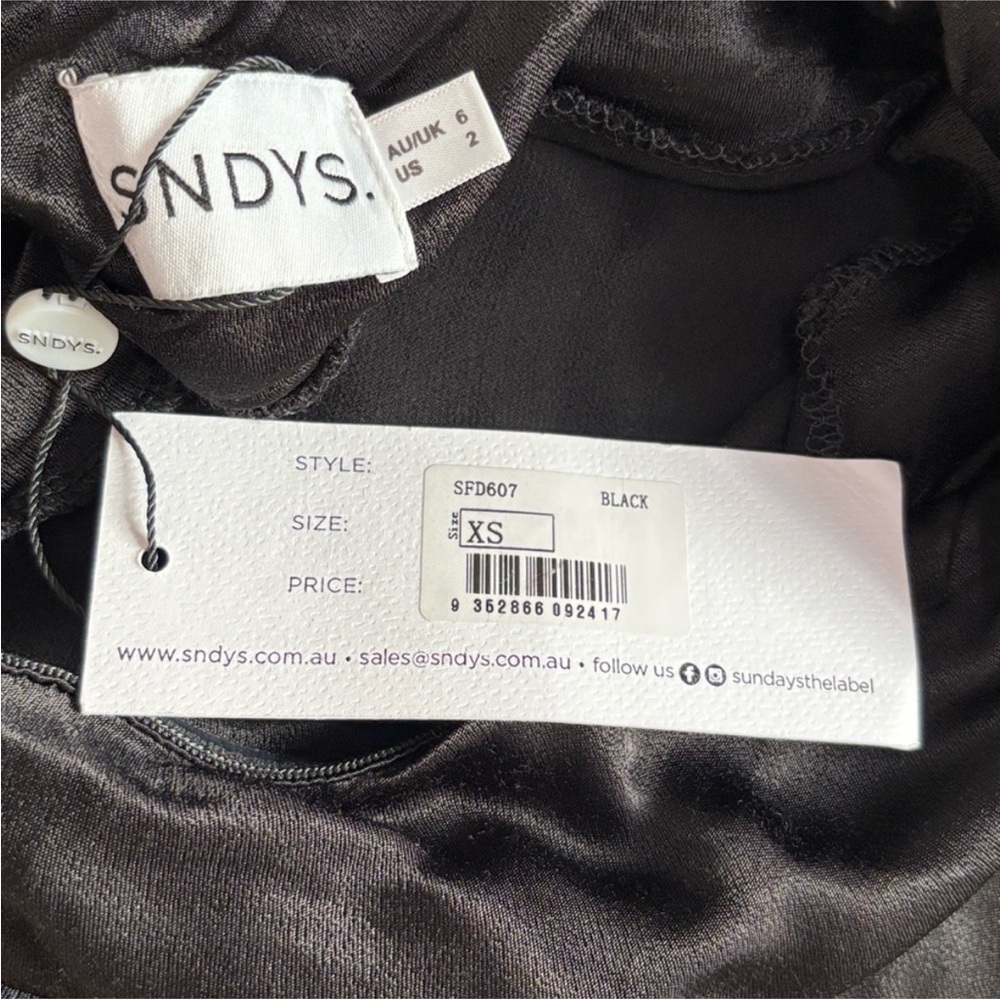 NWT SNDYS x REVOLVE Angel Strapless Satin Midi Dress in Black - Picture 3 of 8